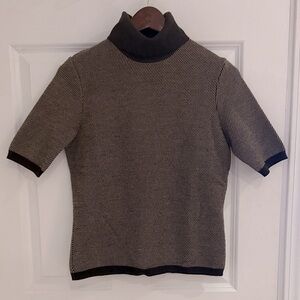 MaxMara Black and Gray Virgin Wool Cowl Neck Short Sleve Sweater